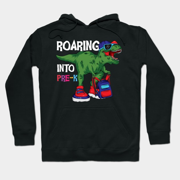 Roaring into Pre K Funny T-rex Backpack graphic boys girls back to school gift Hoodie by BadDesignCo